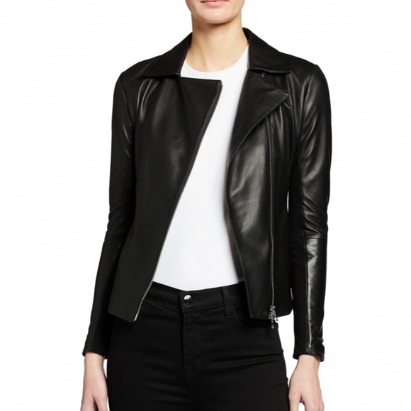 Emporio Armani Jackets & Blazers - Emporio Armani Black Leather Jacket with Jersey Insets Size 44/US 8 NWT